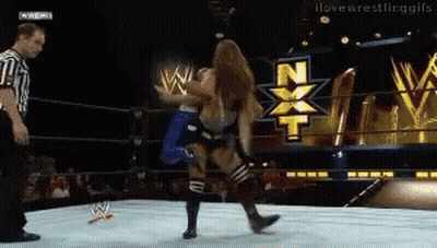 Two Women Wrestling In Ring With NXT Sign GIF