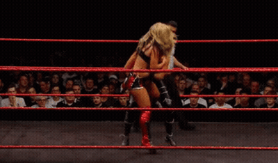 Two Women Wrestling In Ring With Referee GIF