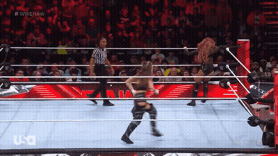Two Women Wrestling In Ring With Referee WWERAW GIF