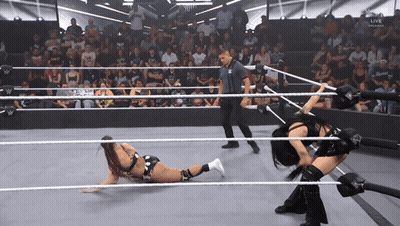 Two Women Wrestling With Referee GIF