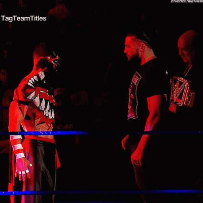 Two Wrestlers Are Facing Each Other In A Ring With The Tag Team Titles Written On The Bottom GIF
