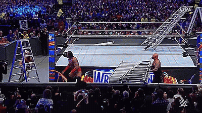 Two Wrestlers In A Ring With Sign Saying WR GIF