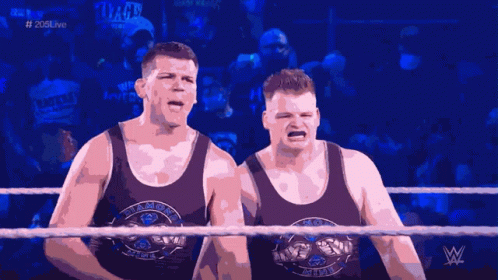 Two Wrestlers In A Ring With The Word Nxt In The Corner GIF