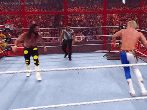 Two Wrestlers In A Wrestling Ring With The Looseconnon Written On The Bottom Right GIF