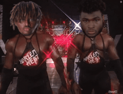 Two Wrestlers In Harlem Heat Shirts GIF