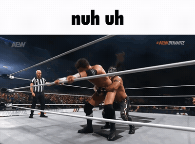 Two Wrestlers In Ring Saying Nuh Uh GIF