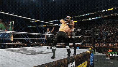 Two Wrestlers In Ring With AEW Sign GIF