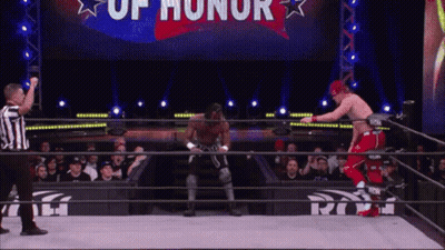Two Wrestlers In Ring With Honor Sign GIF