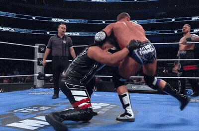 Two Wrestlers In Ring With Smack On Wall GIF