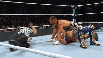 Two Wrestlers In Ring With W Logo GIF