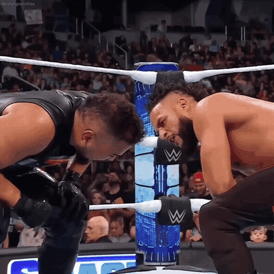 Two Wrestlers In Wrestling Ring With Letter W GIF
