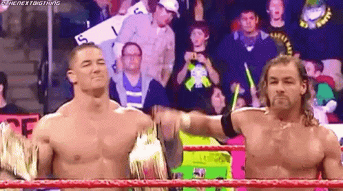 Two Wrestlers Standing In Ring GIF