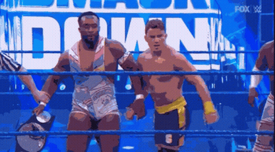 Two Wrestlers Standing In Ring GIF