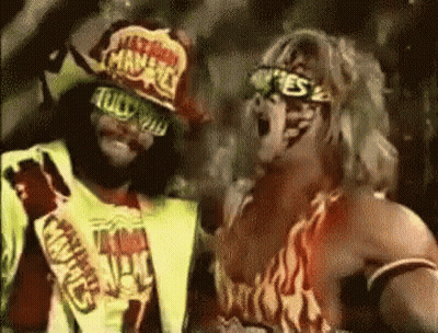 Two Wrestlers Standing Next To Each Other GIF