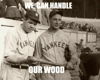 Two Yankees Baseball Players Holding Bat GIF