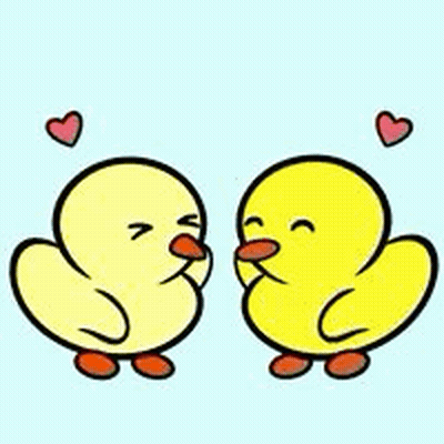 Two Yellow Ducklings Kissing With Hearts GIF