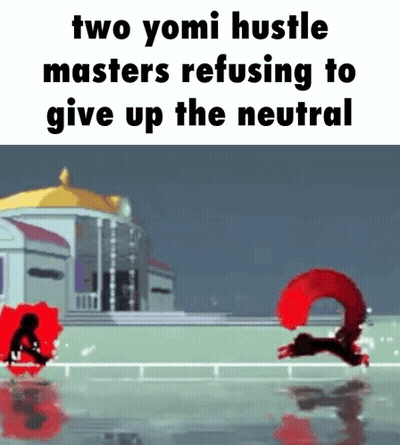 Two Yomi Hustle Masters Refusing To Give Up The Neutral In Front Of Building GIF