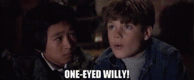 Two Young Boys Are Sitting Next To Each Other And One Of Them Is Saying `` One Eyed Willy '' . GIF