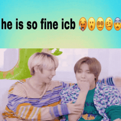 Two Young Men Are Sitting On A Couch With The Words He Is So Fine Icb Above Them GIF