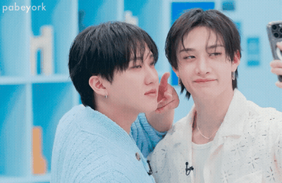 Two Young Men Are Taking A Selfie And The Words Pabeyork Are Visible In The Corner GIF