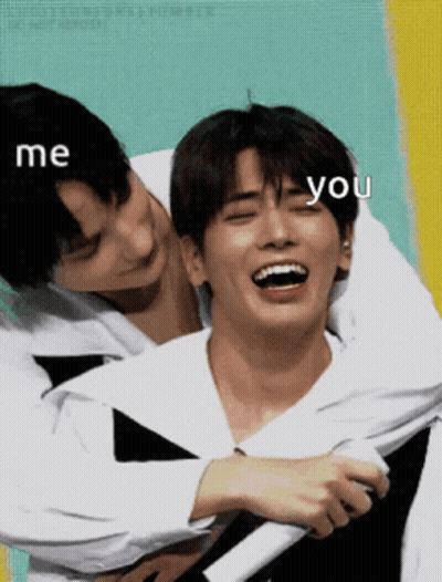 Two Young Men Hugging With Me And You GIF