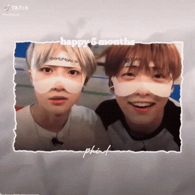 Two Young Men Wearing Face Masks Happy 5 Months GIF