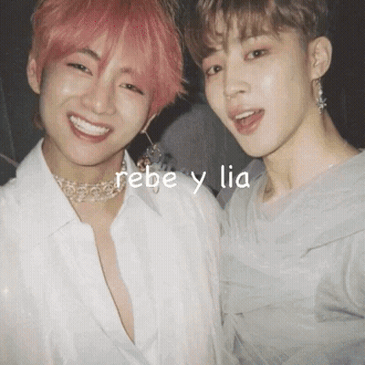 Two Young Men With Pink Hair Are Posing For A Picture With The Words Rebe Y Lia Written Above Them GIF