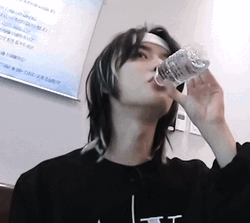 TXT Beomgyu Drinking Water Giggle GIF