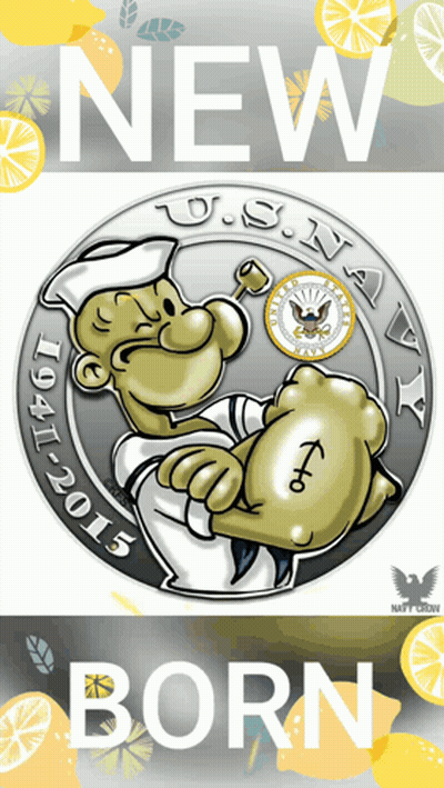 U.S. Navy Coin With Popeye Saying New Born GIF