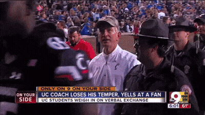 UC Coach Yells At Fan On News Channel GIF