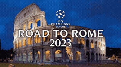 UEFA Champions League Road To Rome 2023 Poster With Colosseum GIF