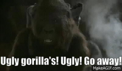 Ugly Gorilla 'S Ugly ! Go Away ! Is Written On A Picture Of An Ugly Gorilla . GIF