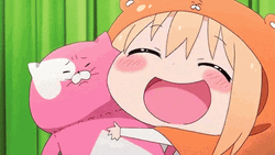Umaru Hugging Pink Stuffed Toy Cat GIF