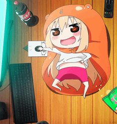 Umaru Rubbing Belly Surfing Internet GIF