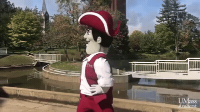 UMass Amherst Mascot Walking Across Bridge GIF
