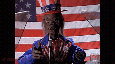 Uncle Sam Is Giving A Speech In Front Of A Flag GIF