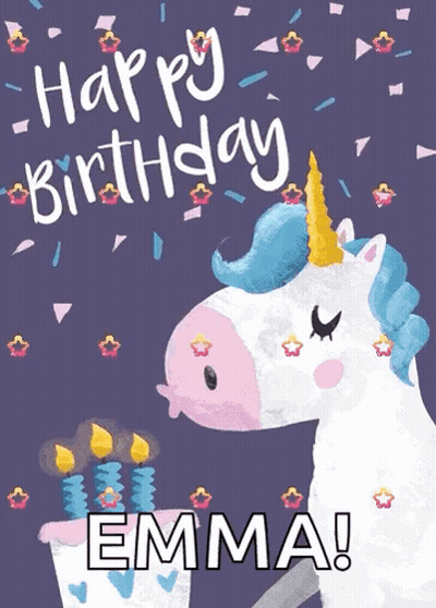 Unicorn Blowing Out Candles Birthday Card Emma GIF