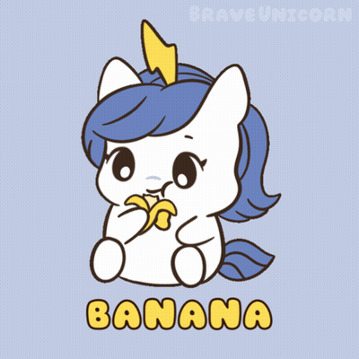 Unicorn Eating Banana With Word Banana GIF