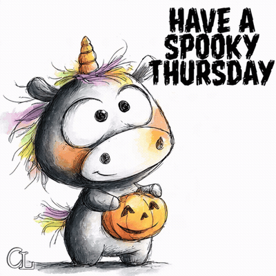 Unicorn Holding Pumpkin Saying Have A Spooky Thursday GIF