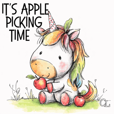 Unicorn Saying It's Apple Picking Time GIF