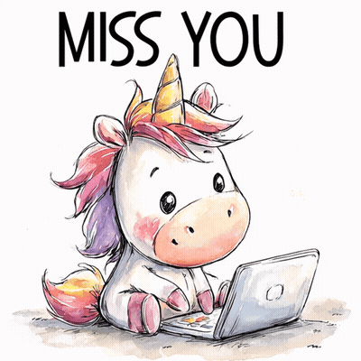 Unicorn Sitting At Laptop Saying Miss You GIF