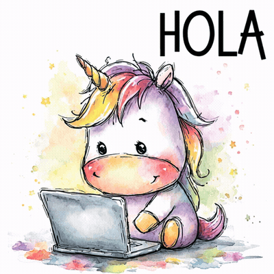 Unicorn Sitting In Front Of Laptop Saying Hola GIF