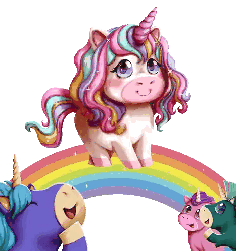Unicorn Standing On Rainbow Surrounded By Two Unicorns Sticker