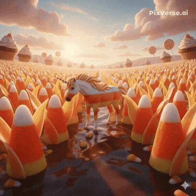 Unicorn Surrounded By Candy Corn GIF