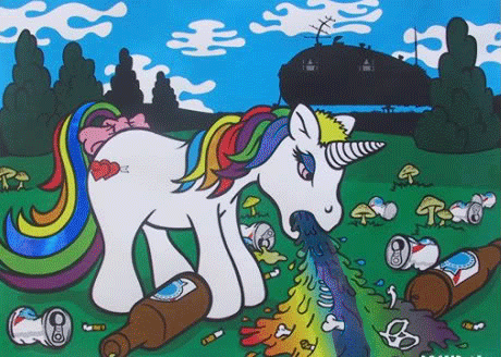 Unicorn Throwing Up In Trash GIF