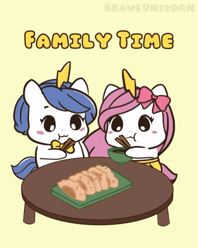Unicorns Sitting At Table Eating Food Family Time GIF