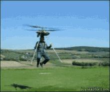 Uniform Guy Riding Improvised Helicopter GIF