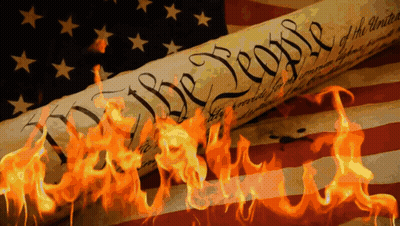 United States Flag Behind Burning Constitution GIF