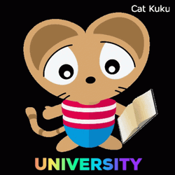 University Cartoon Cat Studying