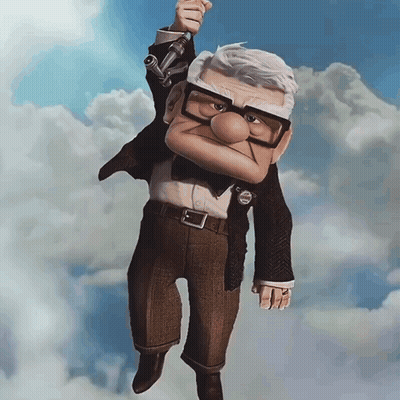 Up Character Flying With Gun GIF